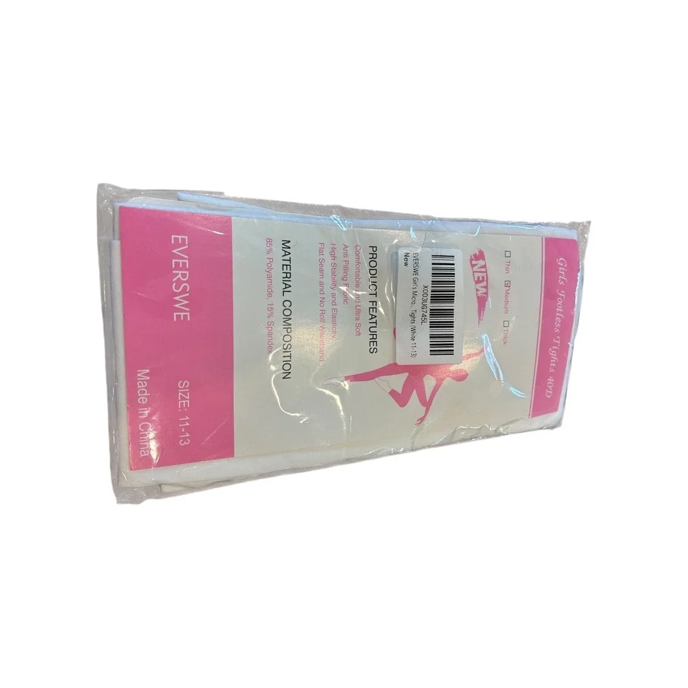 EVERSWE Girls Footless Tights 40D Microfiber White Size‎ 11-13 New